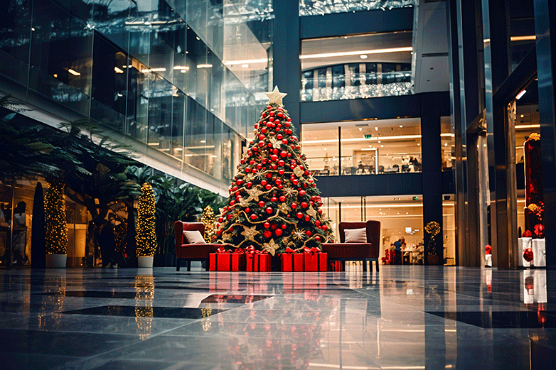 Árbol de navidad en el lobby del edificio