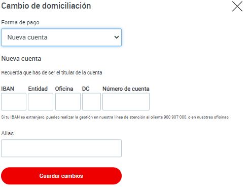 Cambio Cuenta Bancaria