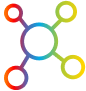 icono gradiente multicolor que une c&iacute;rculos m&aacute;s peque&ntilde;os a uno m&aacute;s grande